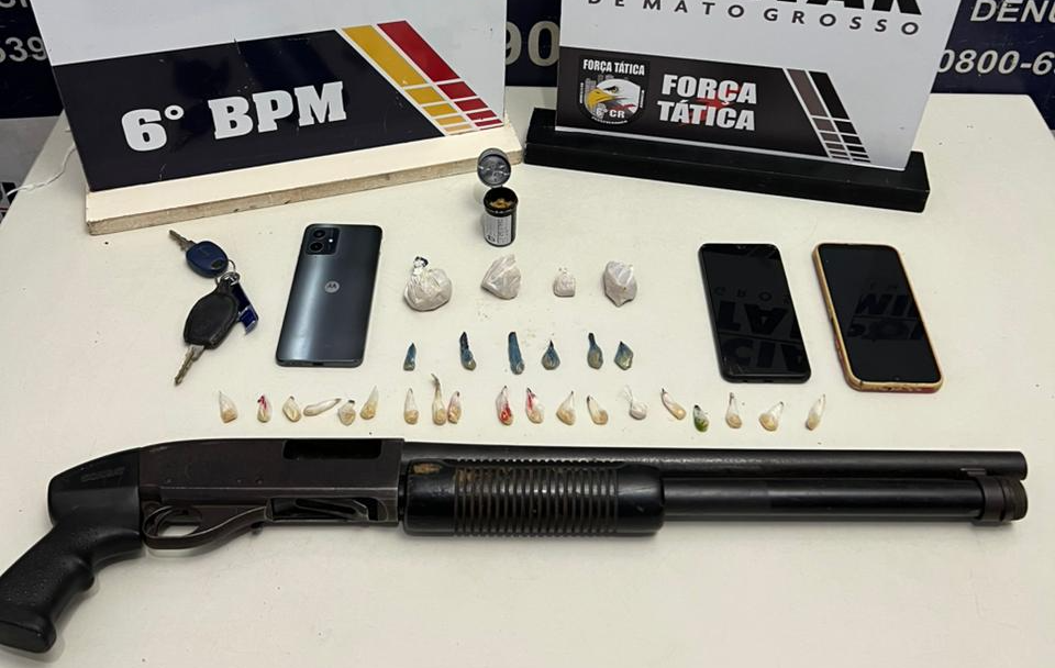 Polícia Militar detém três faccionados com espingarda e drogas em Cáceres - 